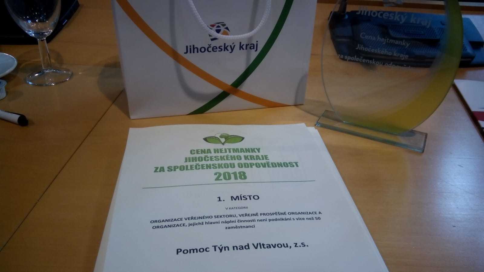 Cena pro POMOC Týn nad Vltavou z.s. za sociální odpovědnost